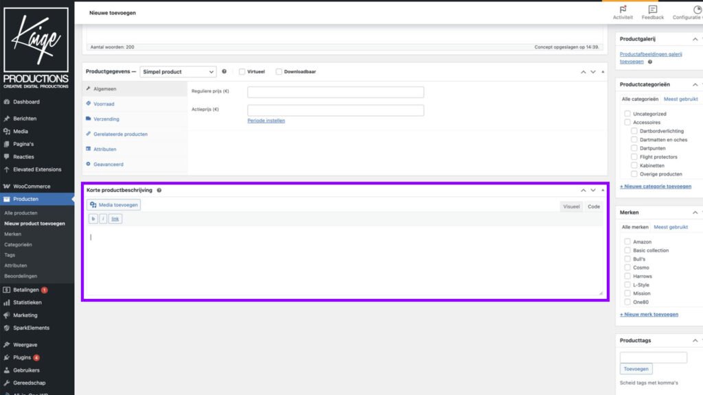 WooCommerce product toevoegen (simple product)- korte productbeschrijving